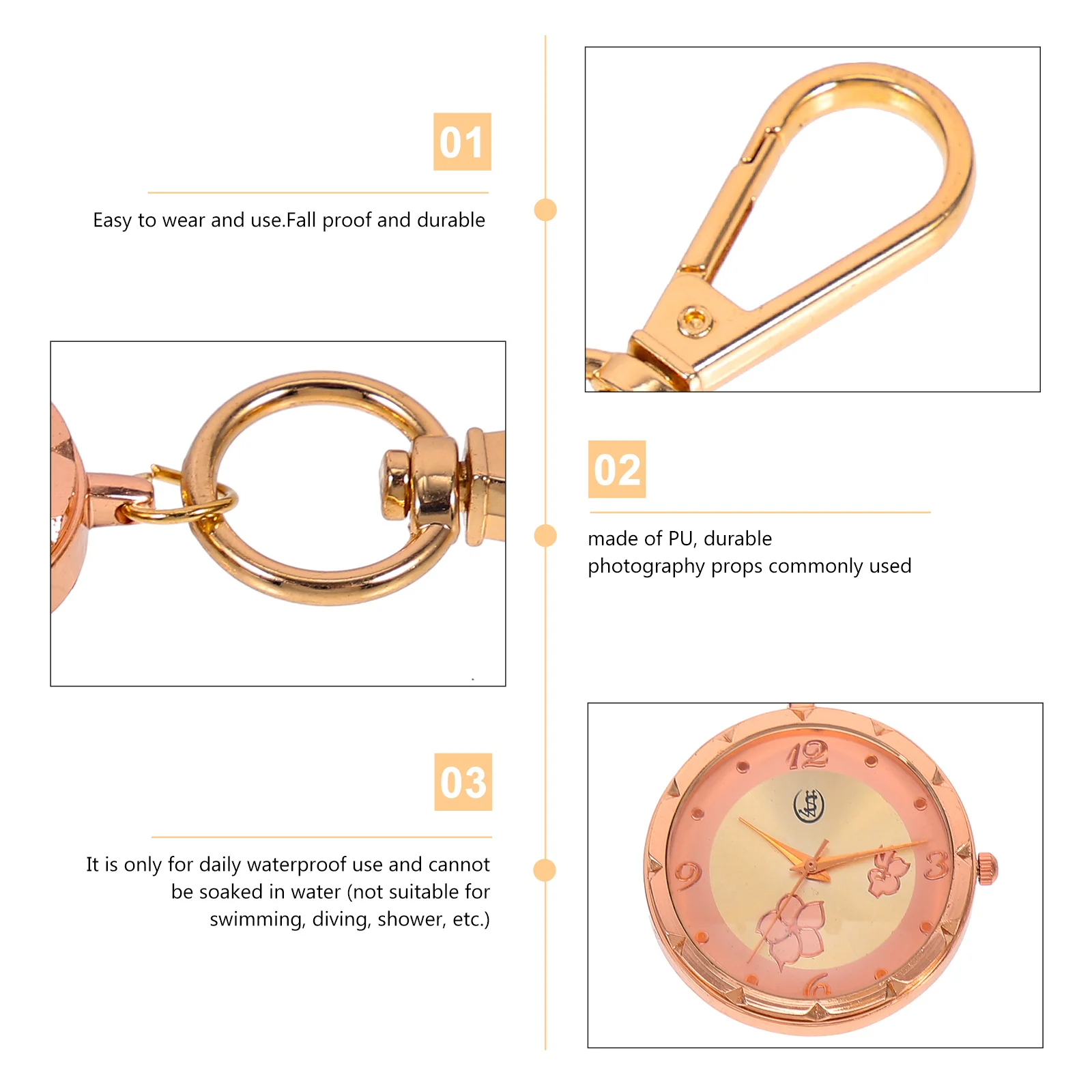 

Alloy Pocket Watch Lightweight Mute Keychain Buckle Hanging Nurse Watch For Women Clip On Chest Medical Gift Precise Timing
