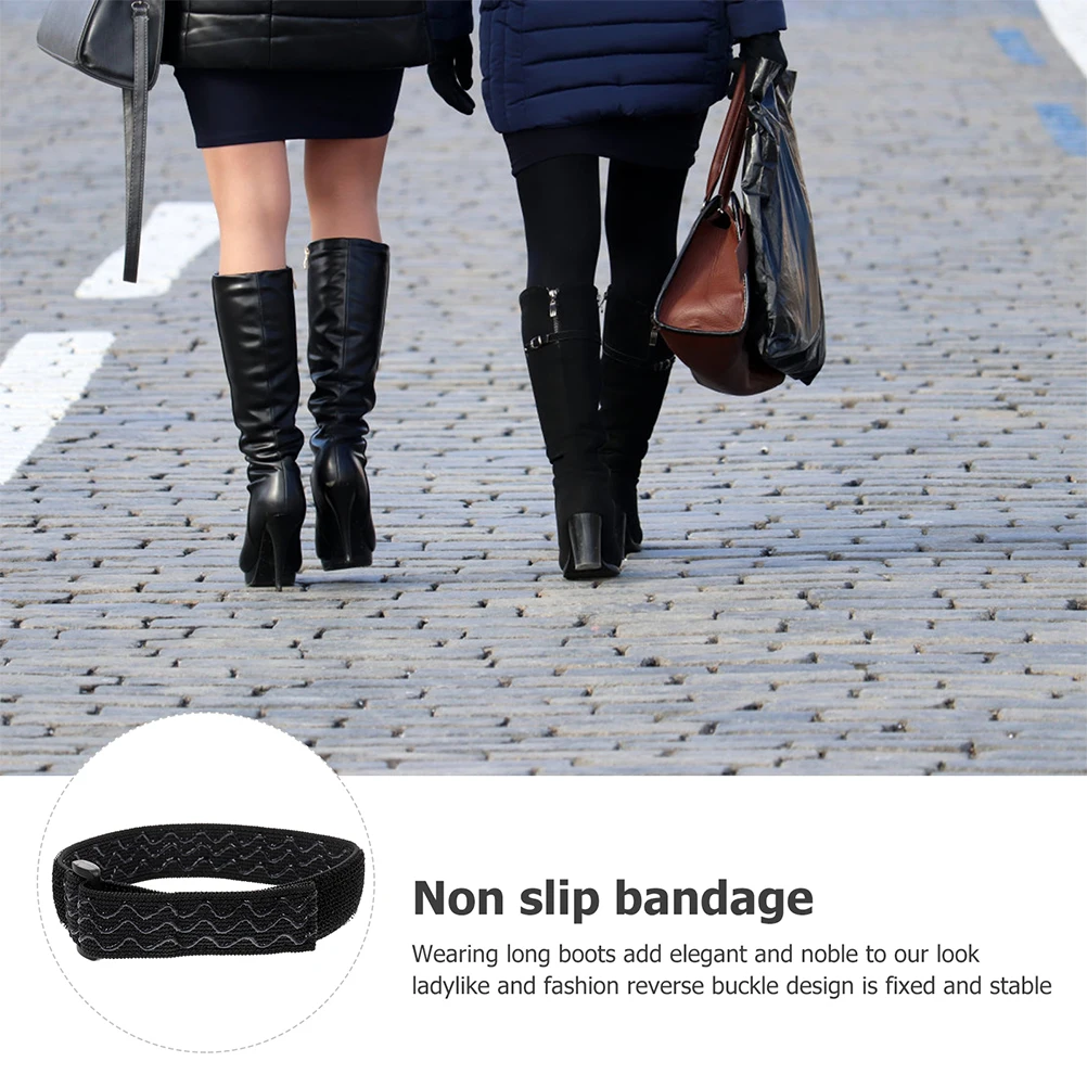 

1 set Anti-slip Boot Straps Adjustable Elastic Bands for Thigh Boots Fixing Support Reusable Black Shoe Accessories