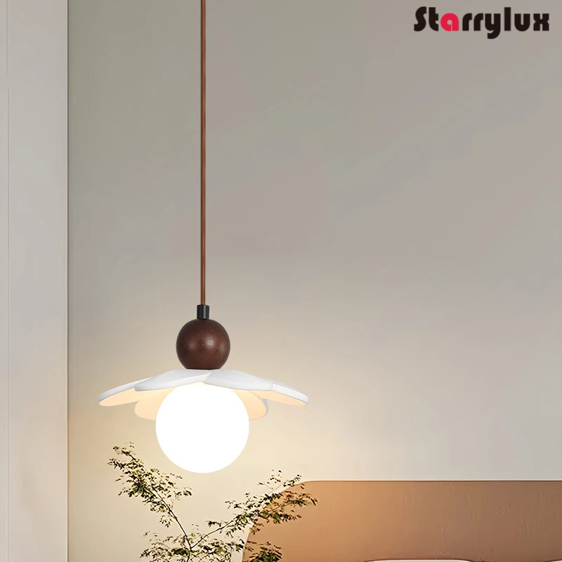 

Nordic French Cream Flower Pendant Light Full Spectrum Eye Care Kids Room Bedroom Ceiling Lamp