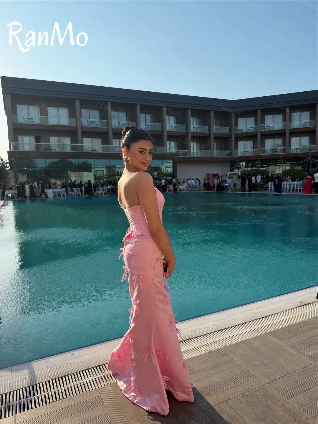 Ranmo 2025 nieuwe Saoedi-Arabië trompet avondjurken roze lint zeemeermin prom toga elegante formele gelegenheid lange jurk op maat