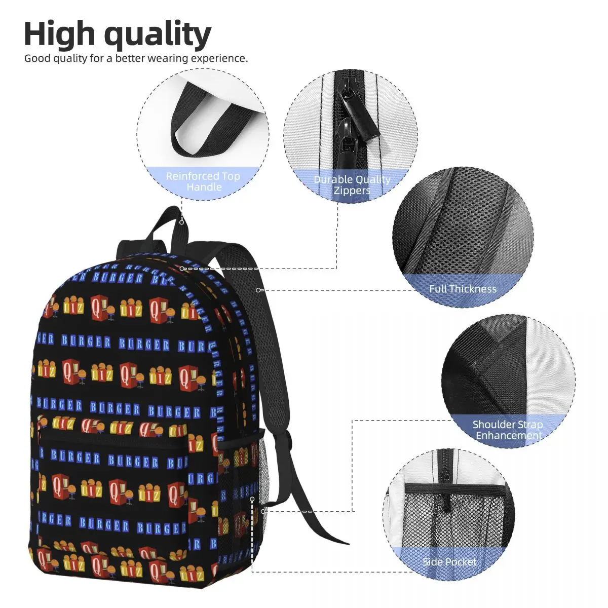 Burger Quiz New Logo Backpack Daypack Large Capacity Boys Girls BookBag School Bag Shoulder Bags for Men Women