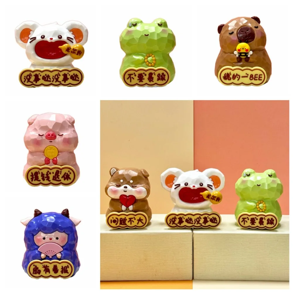 Carving Texture Capybara Desk Ornament Frog Pig Capybara Doll Toy Cartoon Cute Simulation Capybara Model Desk Decor