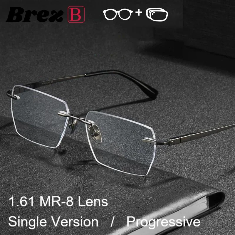 

Ollymurs Men's prescription glasses for astigmatism Fashion Gentlemen Rimless Eyeglasses Ultralight Titanium Eyewear Gafas