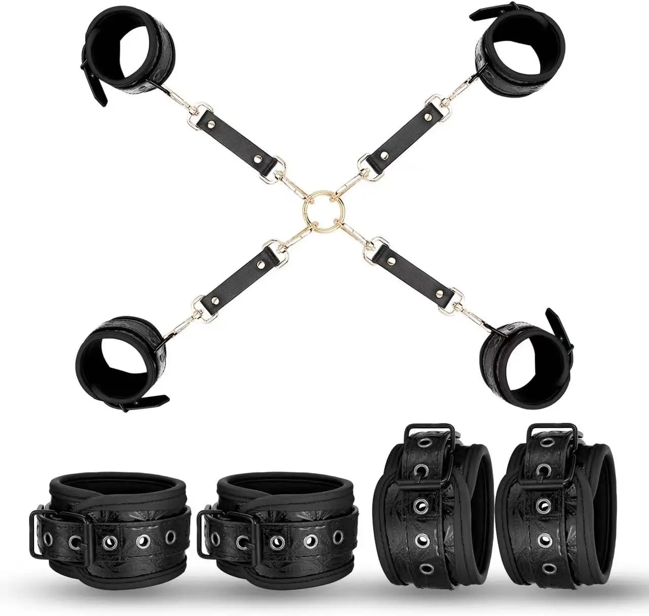 BDSM Kit Sex Bondage Restraints,8PCS Sex Toys for Womens with Adjustable Handcuffs Ankle Cuff Cross Strap,Adult Toys for Couples