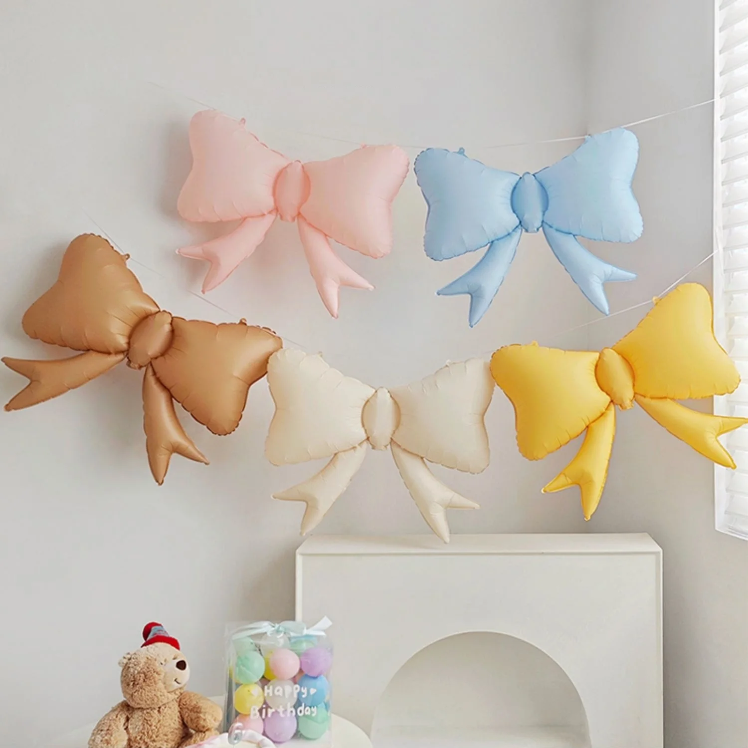 1PC Bowknot Balloon Foil Matte Bow Baby Girl Birthday Party Decora Kids Event Baby Shower 100 Days Photo Props Anniversary Decor