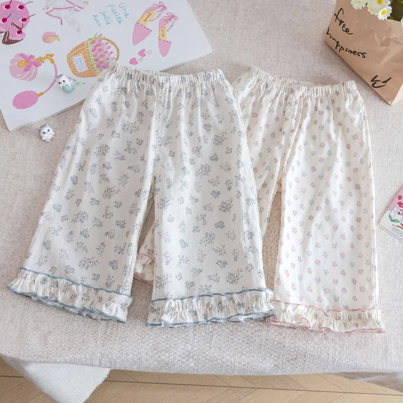 

Girls 2025 Summer Thin Mosquito Pants Baby Girls Wide Leg Pants Kids Floral Loose Air Conditioner Cropped Pants