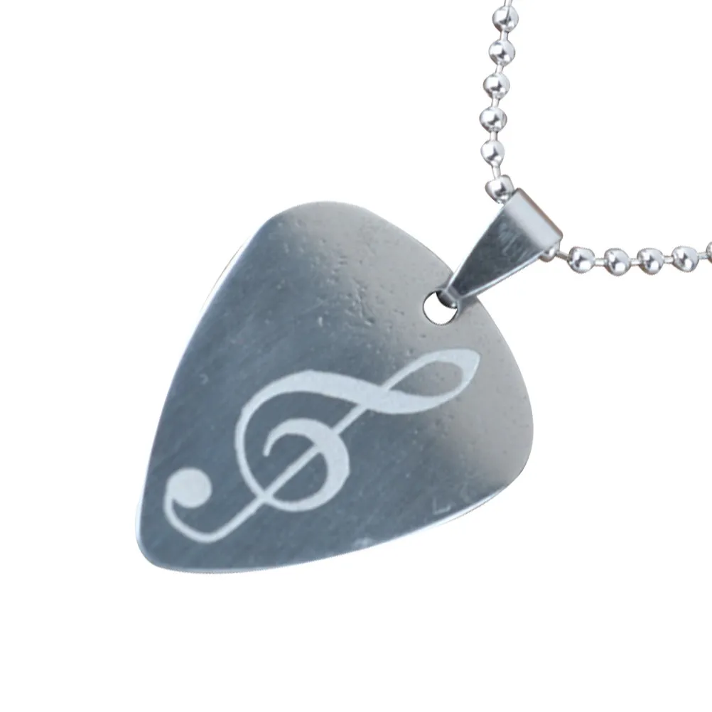 Stainless Steel Guitar Pick Necklace Shiny Durable Black Cord Adjustable Clasp Extender Charm Pendant Ideal Gift for Musicians