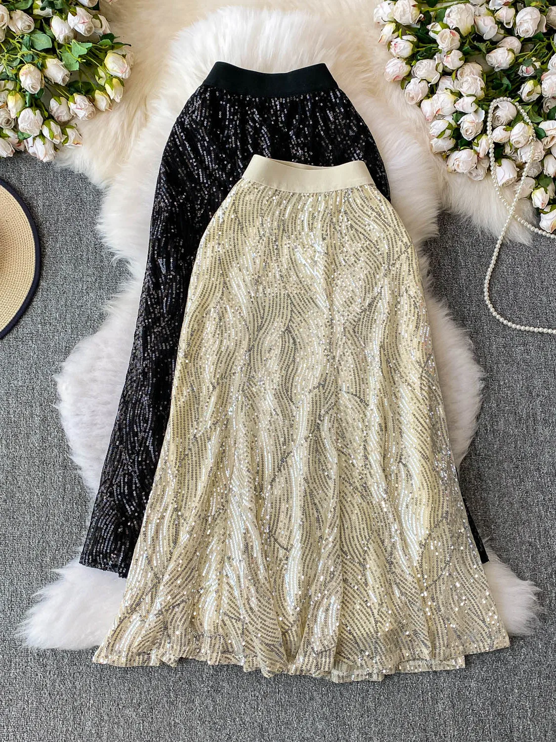 

Glitter Sequin High Waist Mermaid Skirt Women 2025 Summer Elegant Slim Fit Mid Length