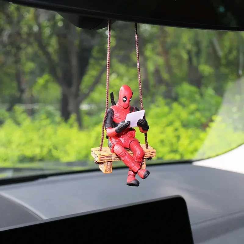 Disney Marvel Series Deadpool Car Interior Rearview Mirror Hanging Ornament Deadpool Reading on The Tree Root Figure Pendant