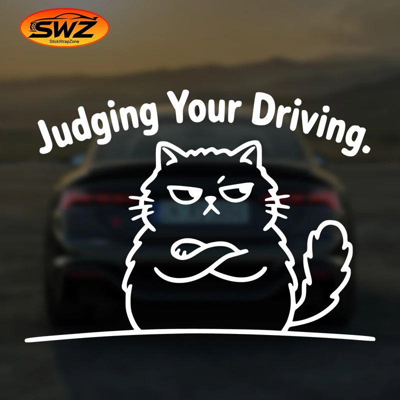 

Funny Cat Car Sticker “Judging Your Driving” Cute Kitty Vinyl Decal for Car Window, Bumper, Laptop, JDM Style Animal Decoration