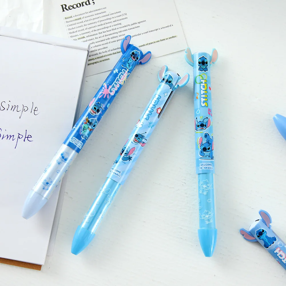 Random 8pc Stitch Two Color Ballpoint Pen Cartoon Set Disney Creative Modeling Black /Blue Side Press Pen Student Stationery
