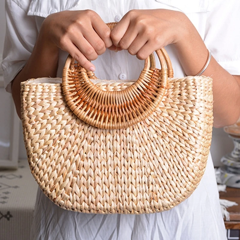 

72XE Women Beach Bag Elegant Top Handle Bag Daily Bag Female Handwoven Straw Bag