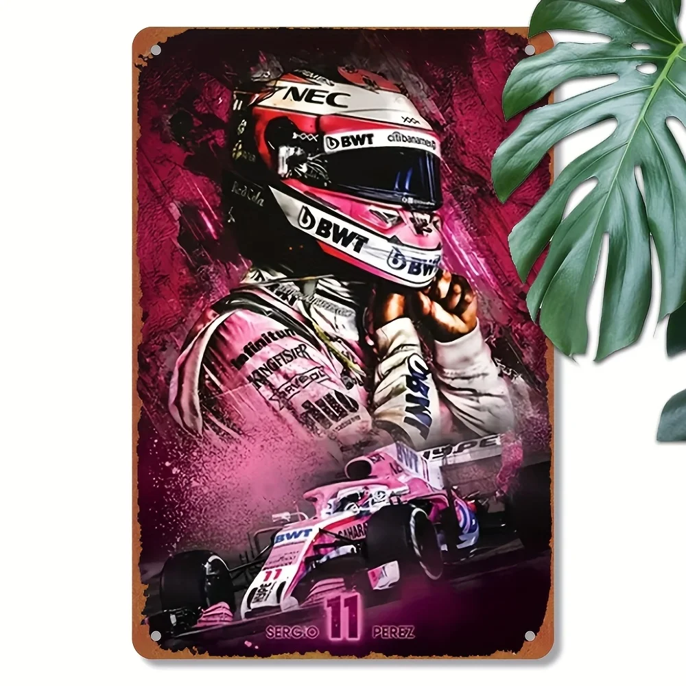 Sergio Perez Vintage Metal Tin Sign - Póster de ilustraciones para decoración del hogar, Bar, cafetería |   Arte de pared de hierro duradero para fiestas y vacaciones,