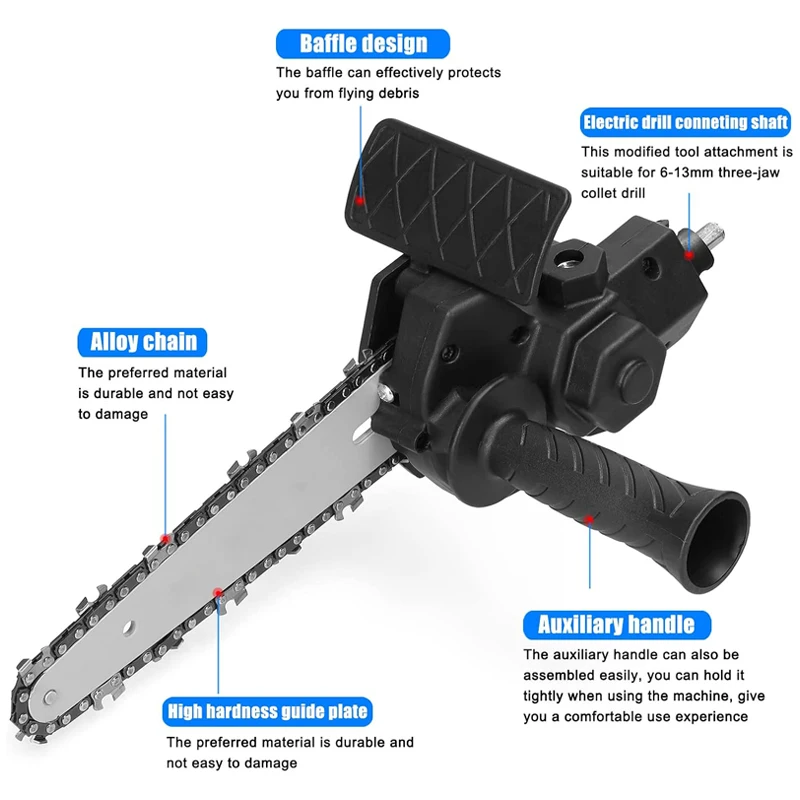 Portable saw conversion head kit, woodworking power tool accessories, electric drill modified to chain saw adapter 4 