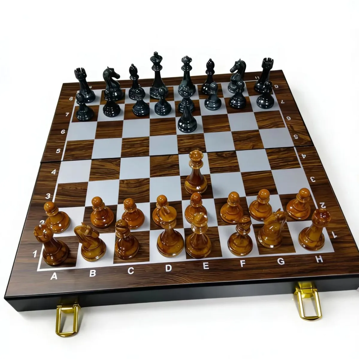 Metal & Acrylic Foldable Chess Set, Rounded Edges Built-In Storage, Educational Game Gift for Kids Adults Travel Home