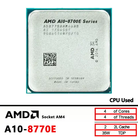 AMD A10 8770E A10-Series PRO A10-8770E Used 3.5 GHz Quad-Core CPU AD877BAHM44AB Socket AM4 but no fan