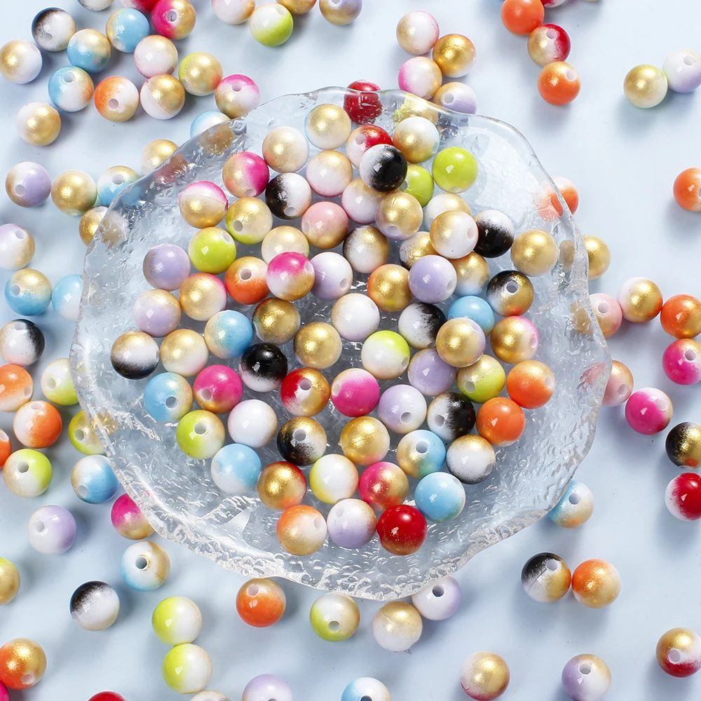 100-200 Stück 6/8mm Farbverlauf Dip-Dye Acrylperlen Sortiment Runde Glitzer-Abstandsperlen für DIY Schmuckherstellung Armbänder Basteln – Detail 6