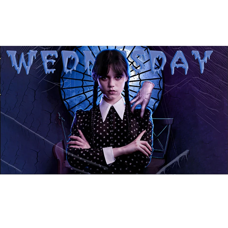 7 Options Wednesday Addams Backdrop Kids Birthday Photography Background TV Show Poster Vinyl Polyester Photo Booth Props