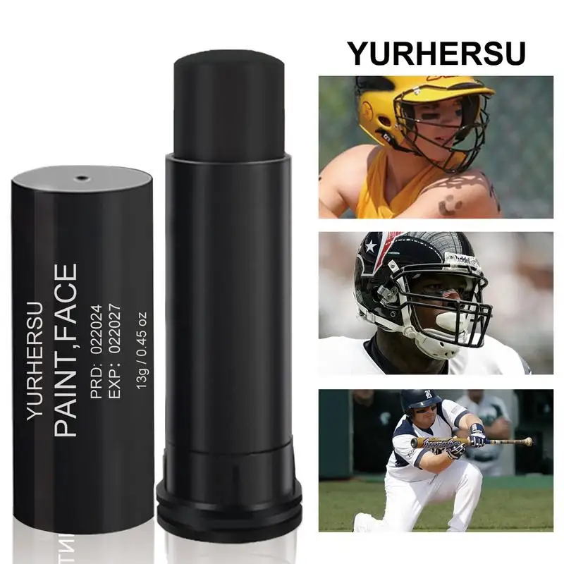 كرة البيسبول اللينة عصا طلاء الوجه ، عصا رياضية ، تدوم طويلاً ، وجه الجسم ، أسود ، طباعة ، بيسبول ، تحت العين ، 13 جم