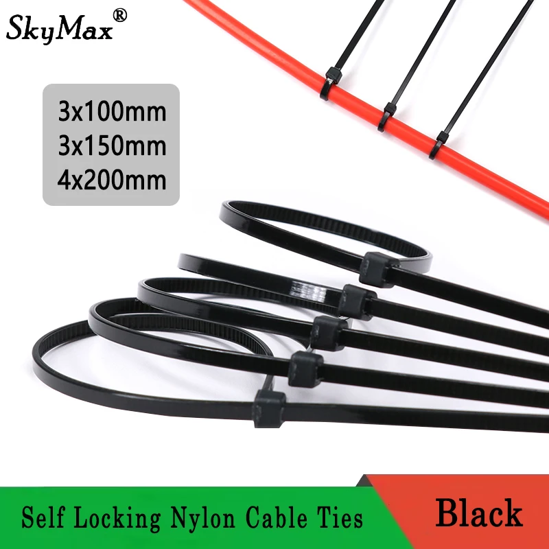 

Nylon Cable Ties Self Locking 100/150/200mm Black Plastic Zip Wire Binding Wrap Straps DIY Cable Fasten Organiser