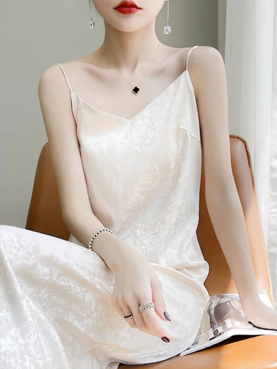 Ele Silk Long Dr Abito estivo da donna a vita alta a trapezio con stampa V-Ne Abito in acetato di raso Svel Bla Strapl Dr