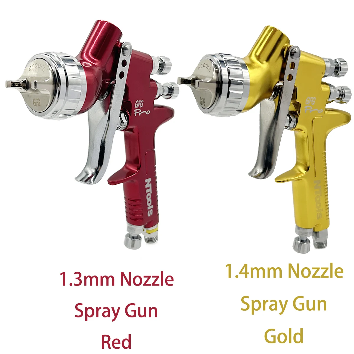 Pistola de pulverización NTOOLS GFG Pro HVLP con boquilla 1.3/1.4, adecuada para todos los revestimientos automotrices, con tratamiento de superficie profesional y de alta precisión.