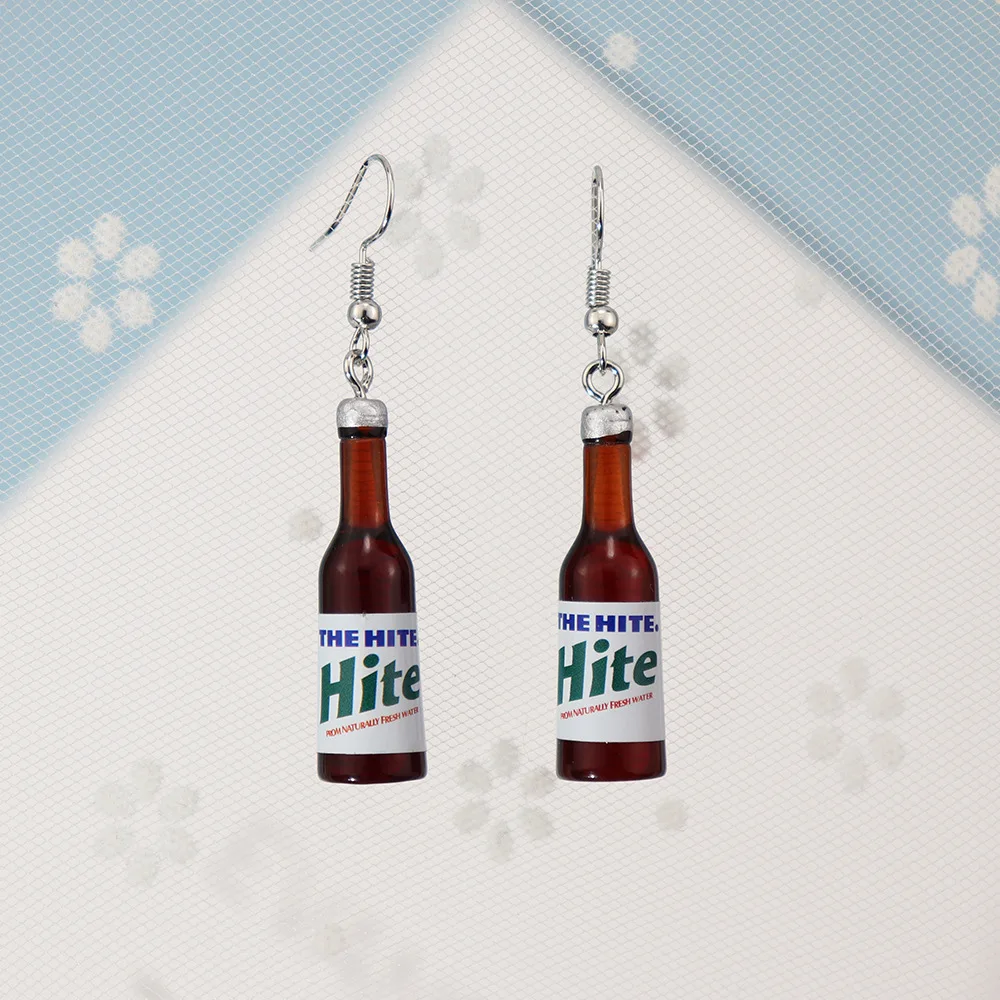 Korean creative soju bottle beer bottle earrings fashion temperament earrings funny personality exaggerated earrings image 5