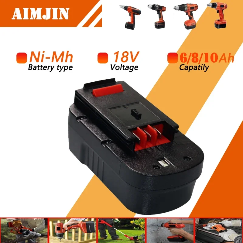 18V 6/8/10AH Rechargeable Tools Battery For Black&Decker HPB Hpb18 Fs180 A1718 A18NH BD18PSK EPC18 HP188F2B KC1800Sk Fs1800CS