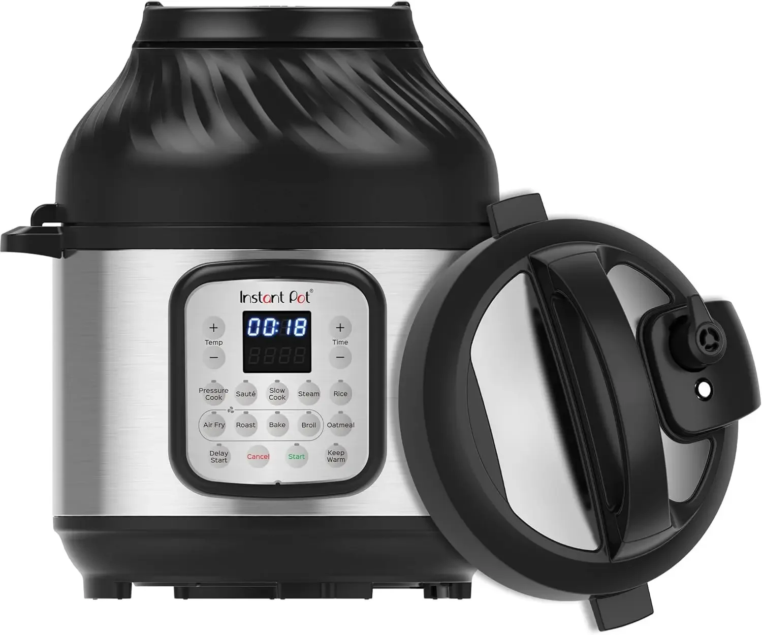 Autocuiseur électrique et friteuse à air avec marmite en acier inoxydable, cuisson sous pression, cuisson lente, liseuse à air, R, Pot Duo Crisp, 9 en 1