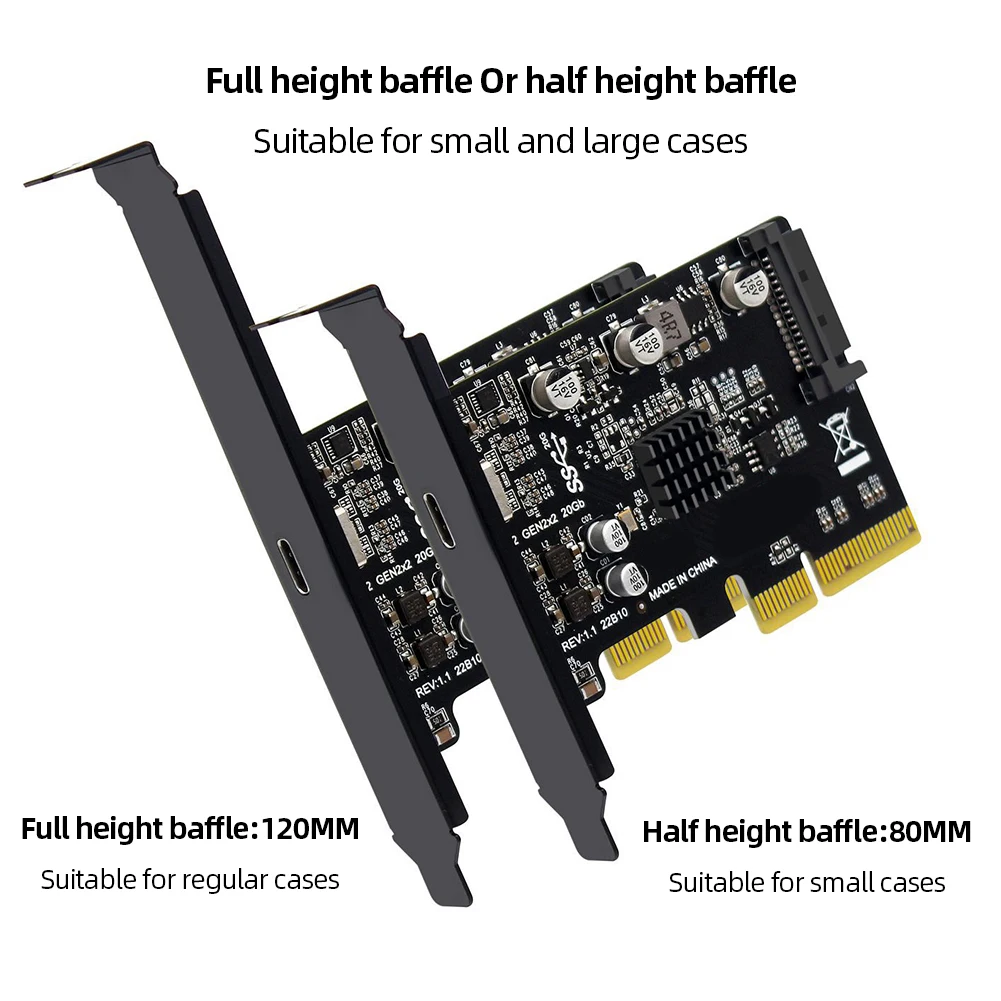 PCI-e To USB 3.2 Gen2×2 Adapter Card 20Gbps PCI Express Expansion Card To USB3.2 Gen2 for Desktop