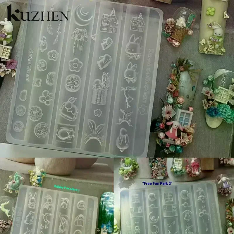 الكرتون الأرنب القوس مسمار قالب من السيليكون مسمار الفن قالب ختم الإغاثة مسمار الديكور اكسسوارات مسمار الفن العفن DIY أدوات مانيكير