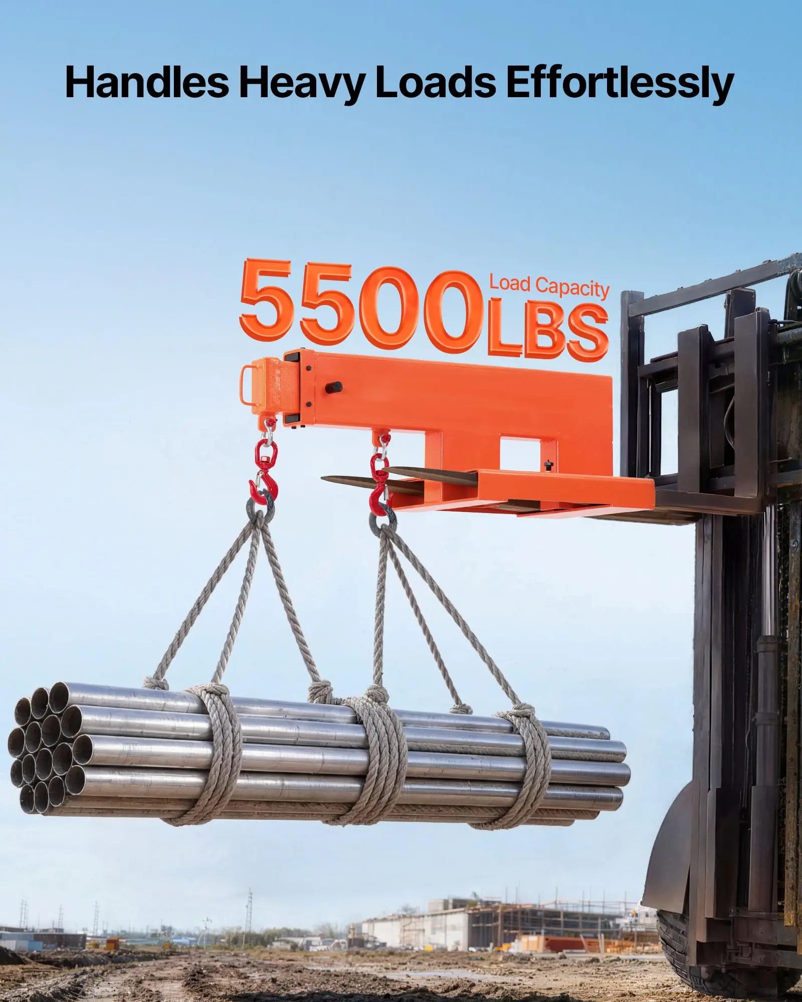 VEVOR Forklift Jib Boom Crane, 5500 lbs Capacity, Forklift Mobile Crane Lifting Hoist with 2 Hooks, Manual Telescopic