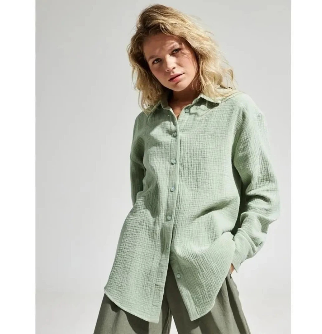 Baumwollhemd, lässig, einfarbig, lockere Damenoberteile, Knopfkleidung, langärmelig, elegante Hemden