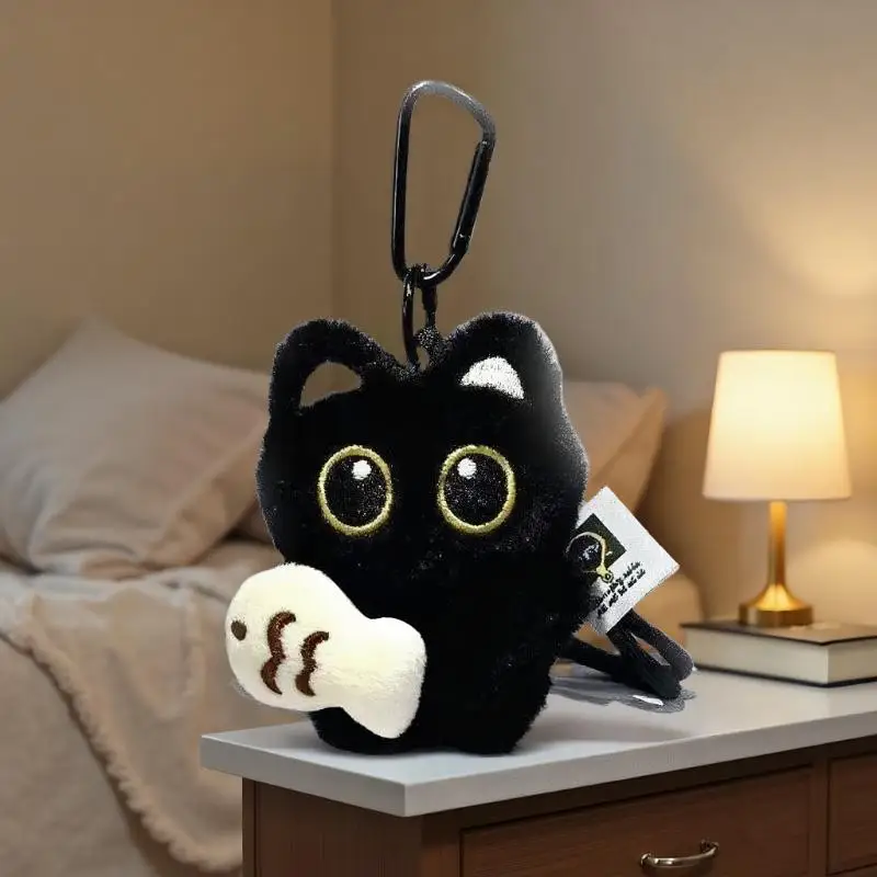플러시 블랙 고양이 열쇠고리, 작은 부드러운 장난감 고양이 인형 펜던트, 가방 배낭 장식, 소년 소녀를 위한 사랑스러운 생일 선물