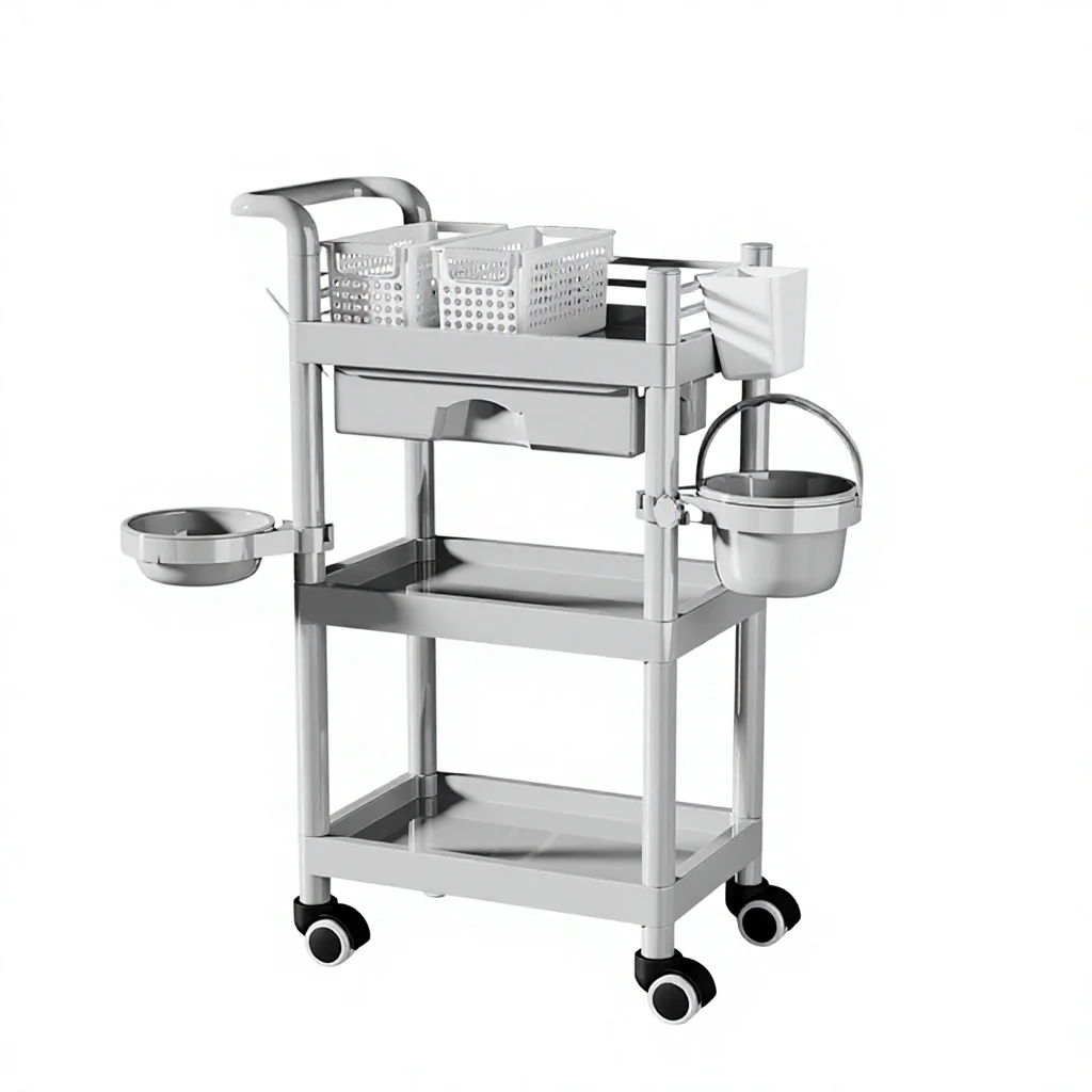 Plastic Multi Functional Mobile Trolley Cart Beauty Salon Hospital Instrument Storage Nursing Rolling Cart