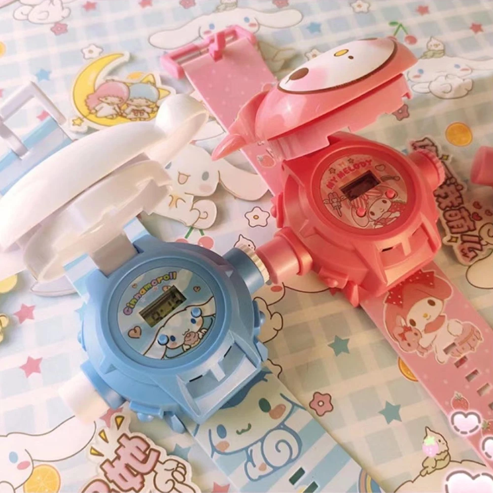 

Kawaii Sanrio Hello Kitty Kuromi Projection Watch Cartoon Cinnamoroll Melody Student Toys Colorful Electronic Watch Girls Gifts
