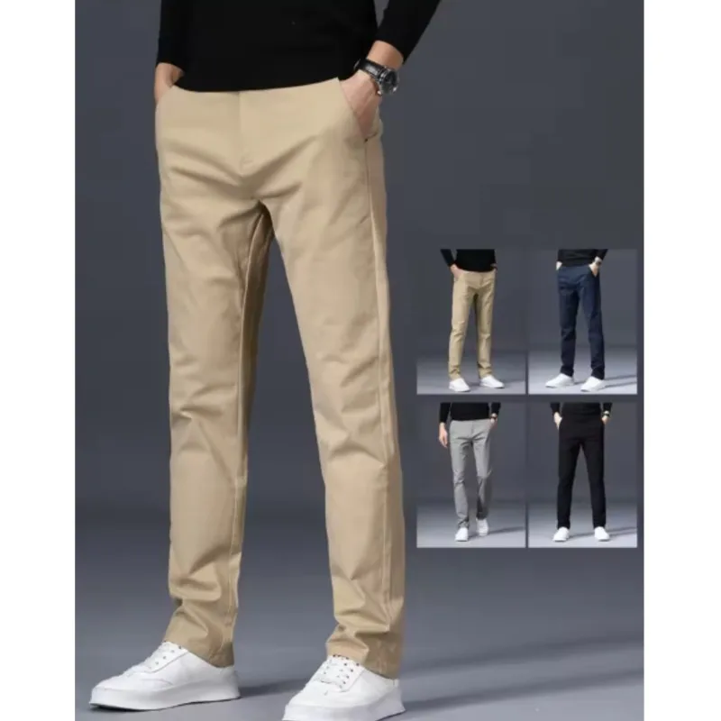 

100% Cotton Men's Elastic Straight Leg Pants, Autumn Thin Loose Casual Pants, Solid Clolor Comfortable Male Trousers