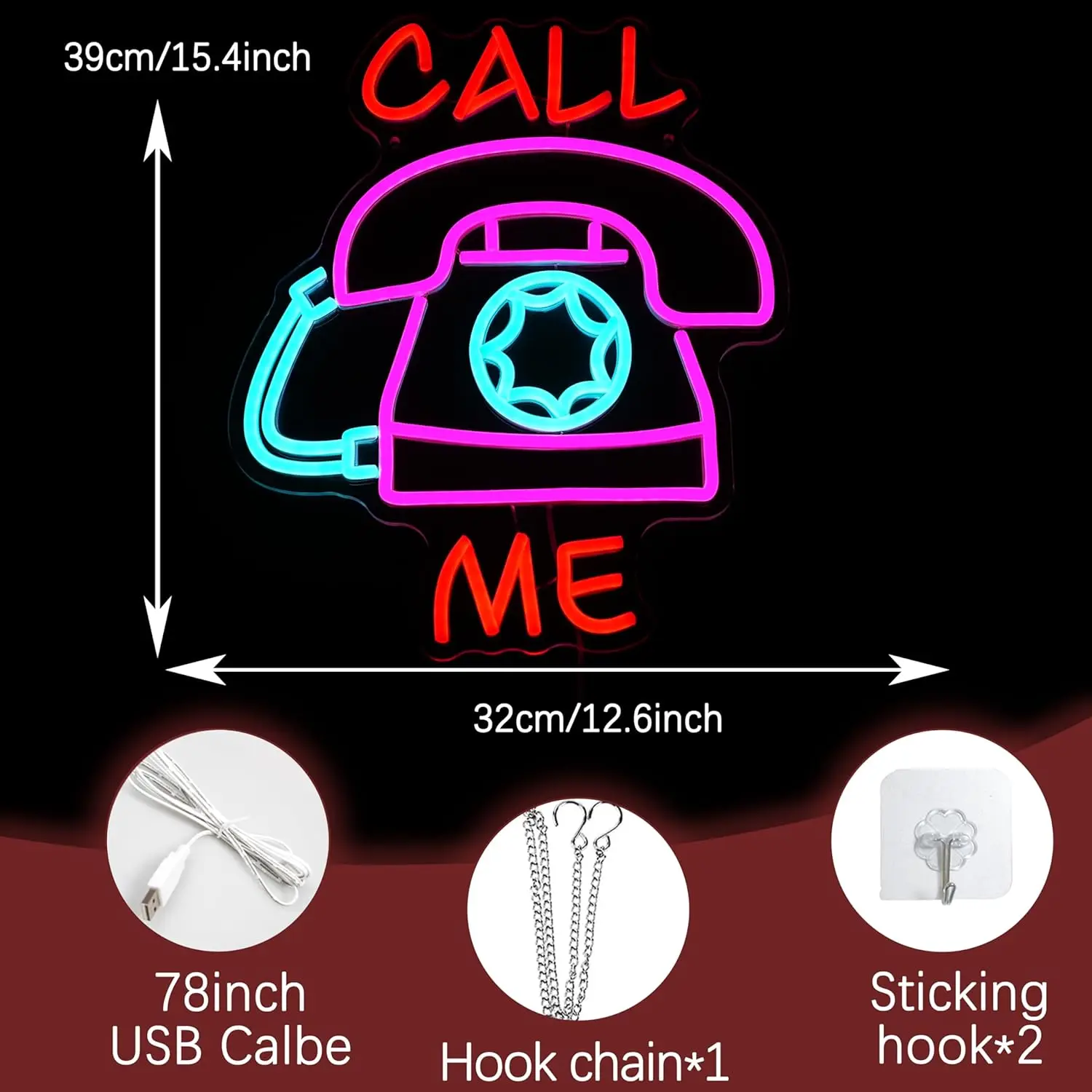 Call Me LED Neon Sign for Wall Decor Dimmable Retro Landline Light 5/12V USB Phone Neon Home Bedroom Business Hotel Office