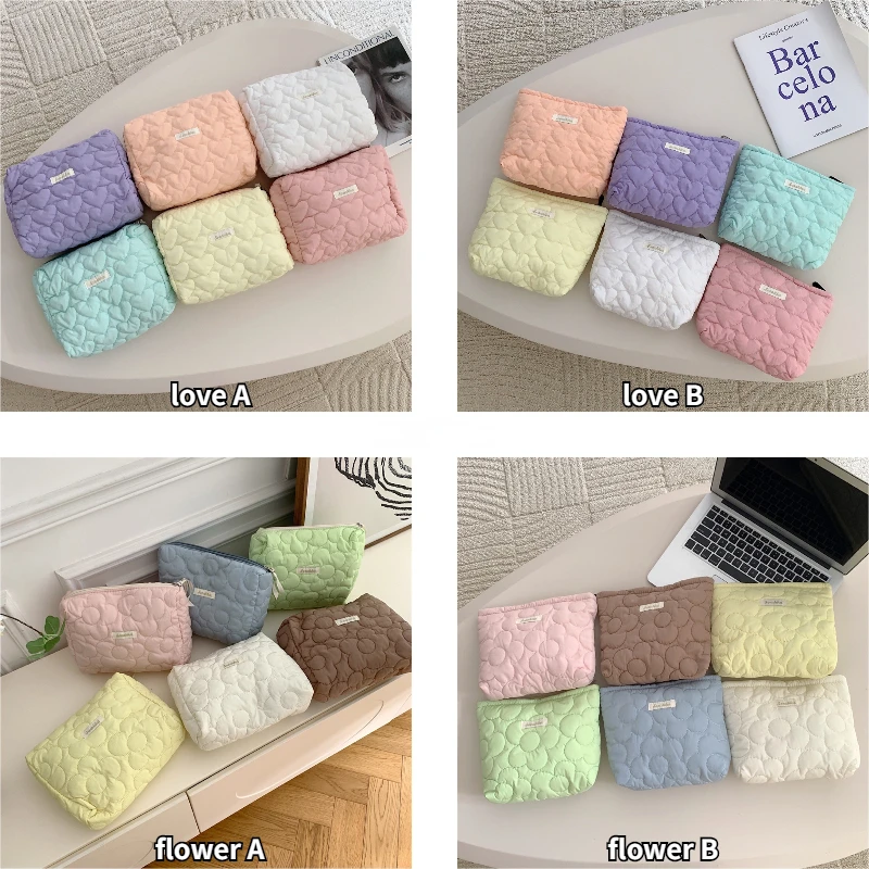 Cotton Quilting Love Women\'s Cosmetic Bag Cute Flower Female Girls Portable Storage Bags Make Up Case Shopping Clutch Handbags