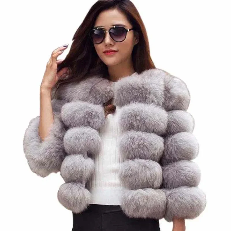 Women Elegant Thick Warm Faux Fur Jackets S-5XL Mink Coats Autumn Winter Fluffy Black Faux Fur Coat