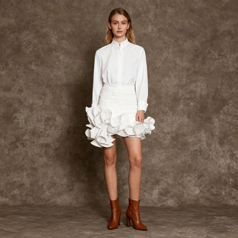 

Эстетическая мини-юбка с 3D цветочным принтом и рюшами, женская весна-лето, элегантная юбка на молнии с высокой талией и рюшами, женские юбки во французском стиле Jupe 2026