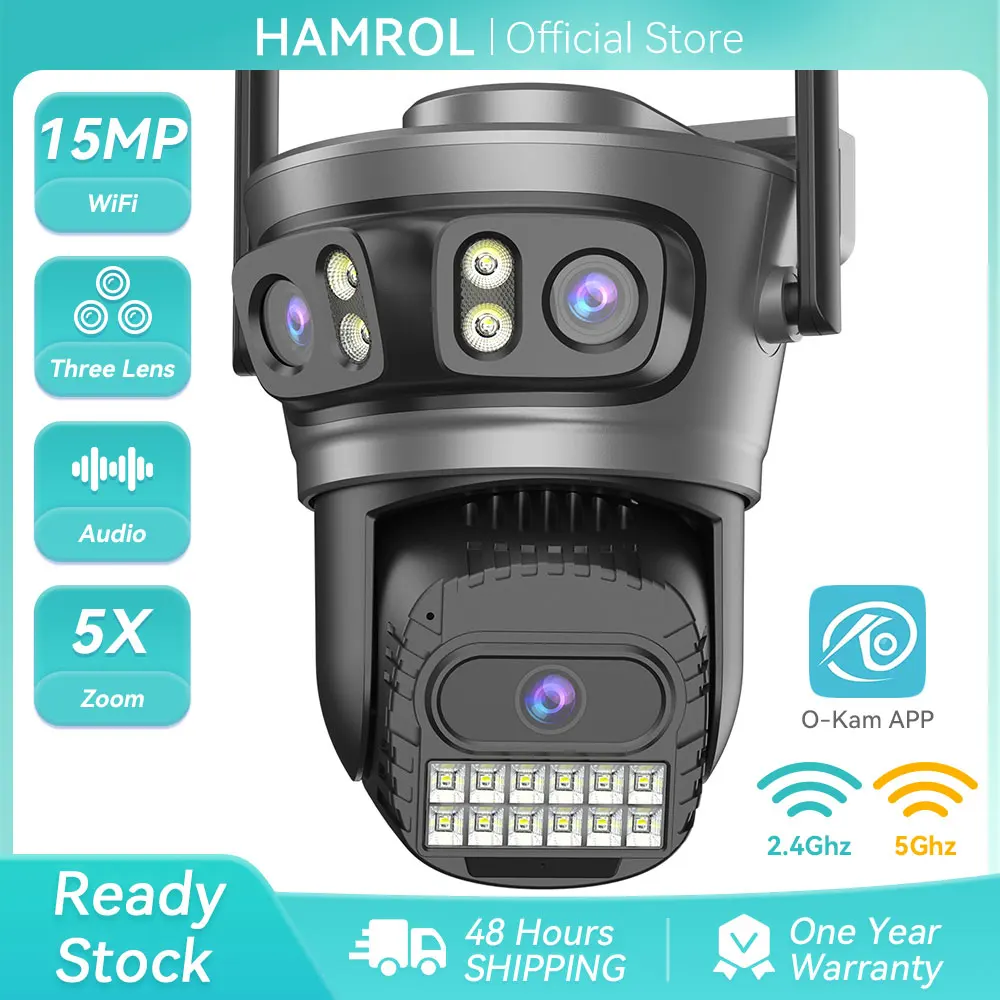 

6K 15MP Three Lens Three Screens PTZ WIFI IP Camera AI Human Detection 2.4Ghz & 5Ghz WIFI Smart Outdoor Video Surveillance