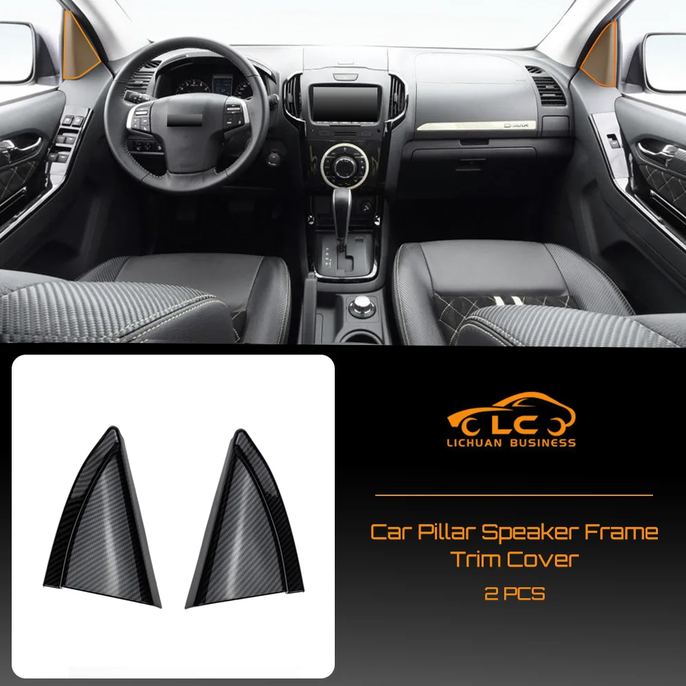 2pcs Carbon Fiber Color A Pillar Speaker Frame Trim Cover for ISUZU D-MAX MU-X 2012 2013 2014 2015 2016 2017 2018 2019