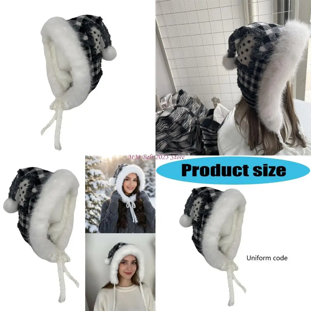 

49ME Большая плюшевая шапка унисекс с капюшоном и ремешком-цепочкой, меховая шапка для активного отдыха и уличной моды