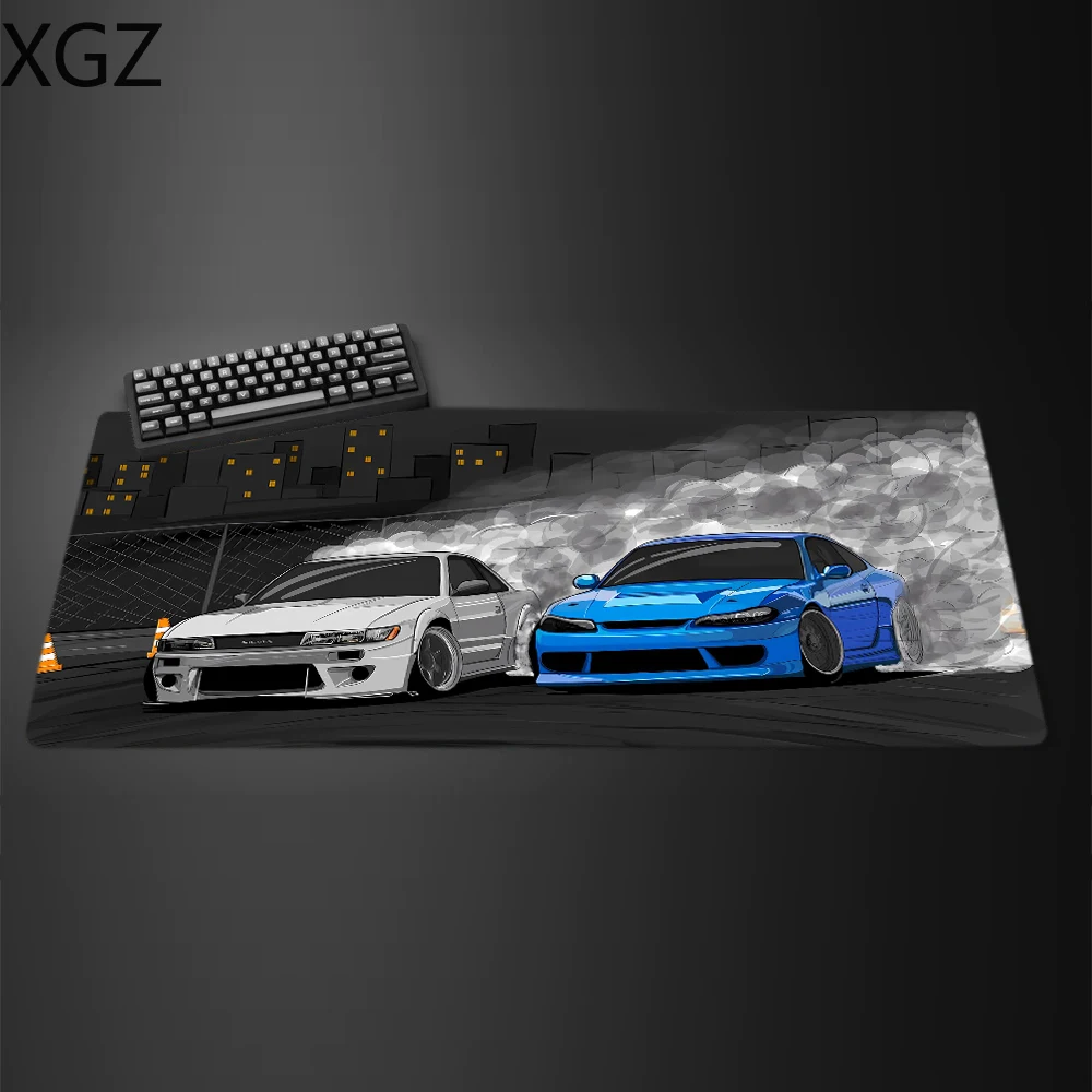 XXL Drift S13 and S15 JDM Car Large Gamer MousePad Anti-Slip Rubber Base Stitched Edge Black Desk Mat for Gaming Office Home