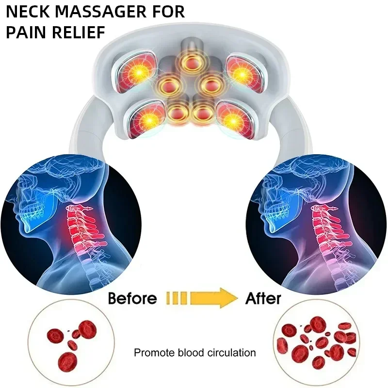 Smart Neck And Back Massager Device Shoulder Neck Massage Cervical Vertebra Vibrator Heating Relieve Pain Muscle Health Care