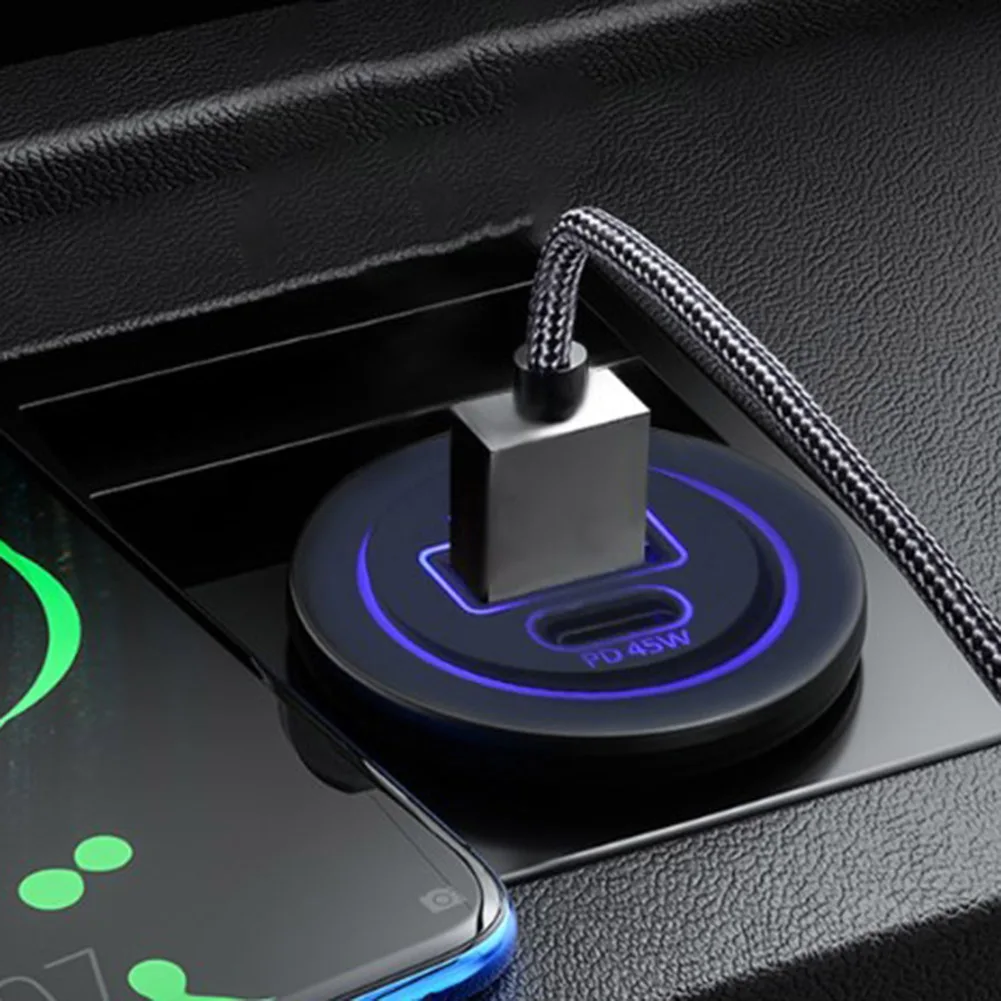 Saloon Cars USB Charger 45W Max 5 Modes Interface Two-in-one Model USB-C In-car Charger 12-24V Trucks 12-24V Motorcycles
