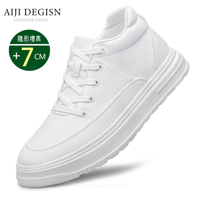 Man lift sneakers brand elevator shoes for men hidden heels white shoes 7cm height increasing shoes men casual leather shoes