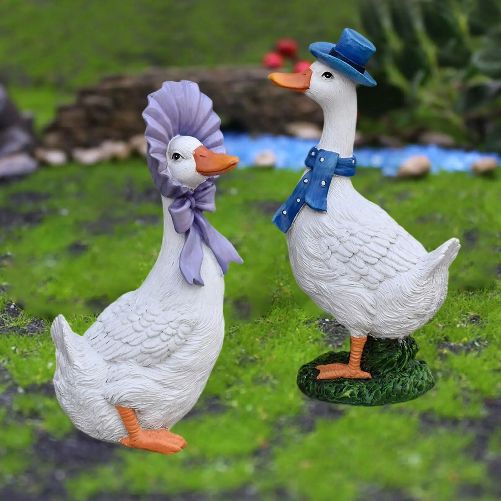 

2 шт. садовых фигурок уток, мультяшные креативные забавные декоративные скульптуры животных, украшения для патио, газона, веранды, двора
