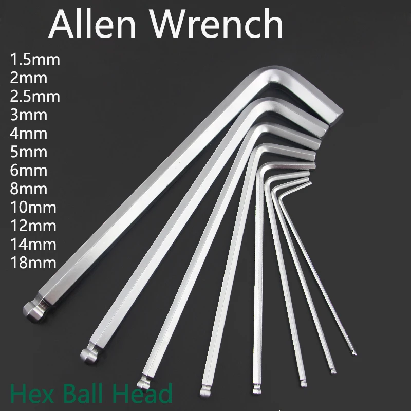 

1.5mm~18mm Allen Wrench Hex Key Wrench Set L-Type Hex Ball Head Portable Bicycle Repair Hand Tools Screwdriver Tip Universal